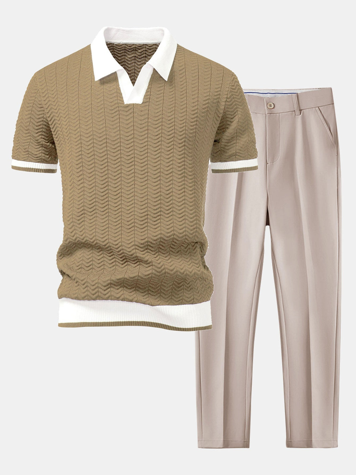 AVA | Set with textured polo and tapered trousers