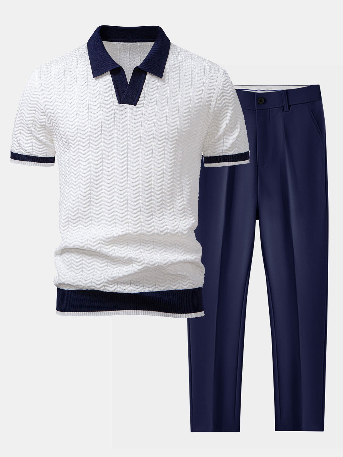 AVA | Set with textured polo and tapered trousers