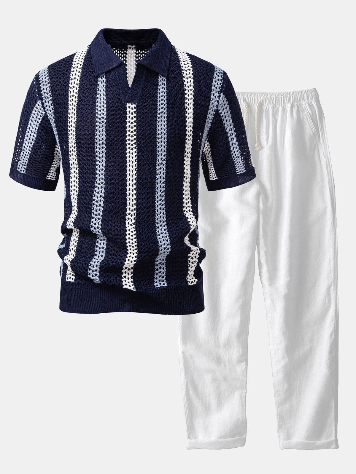 GEORGE | Set with striped crochet polo