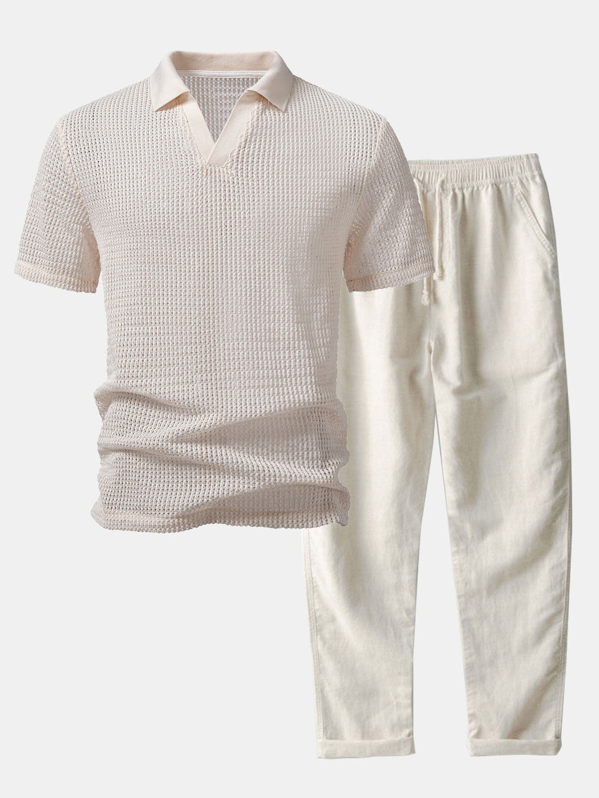 GRACE | Set with crochet polo & wide-leg trousers