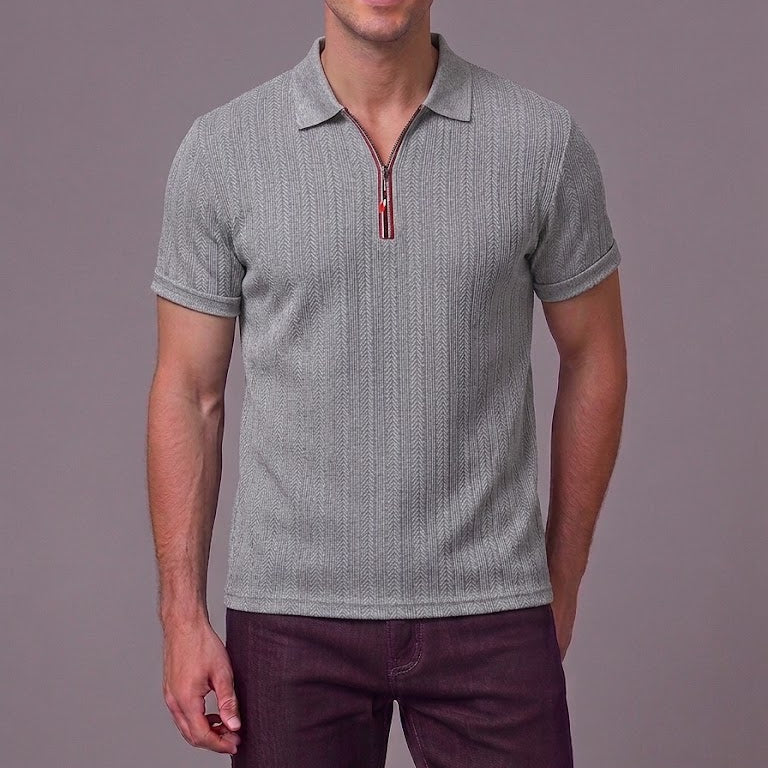 GEORGE | Polo with half-zip and herringbone texture