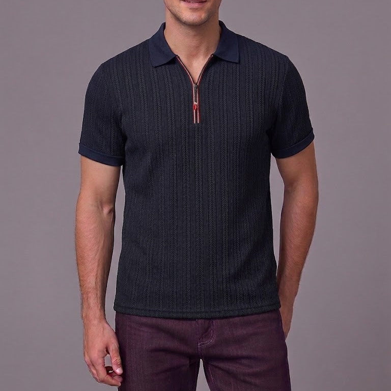 GEORGE | Polo with half-zip and herringbone texture