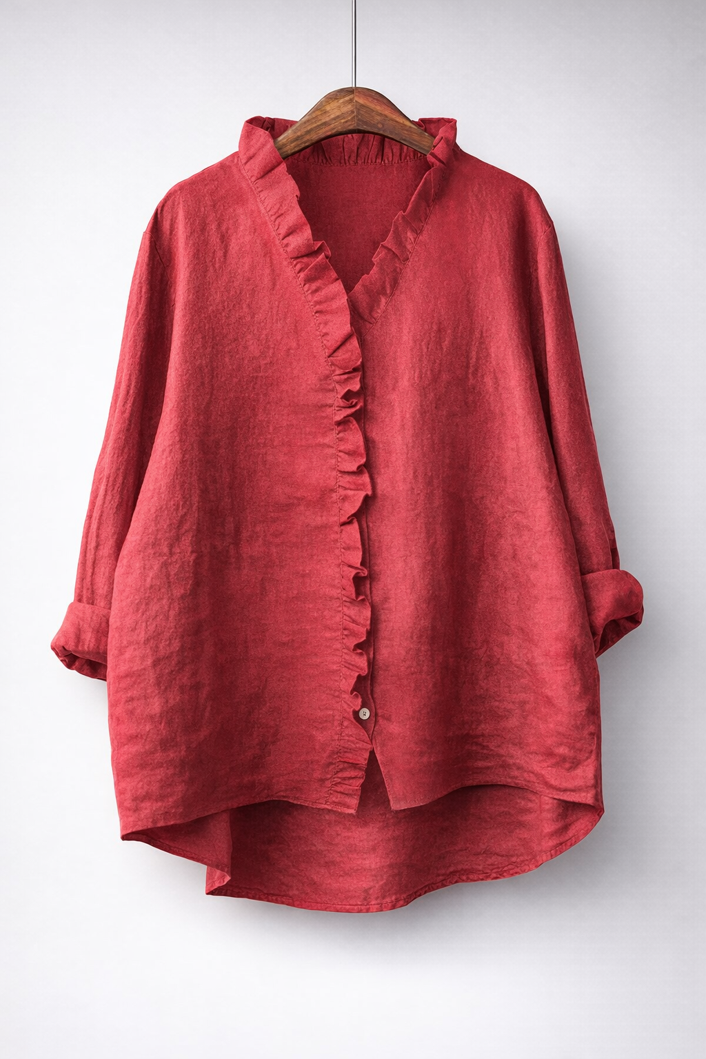 LUISA | Shirt with ruffled V-neck