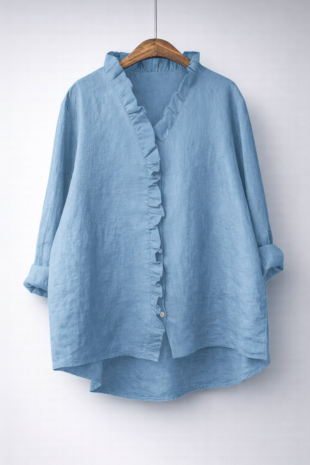 LUISA | Shirt with ruffled V-neck