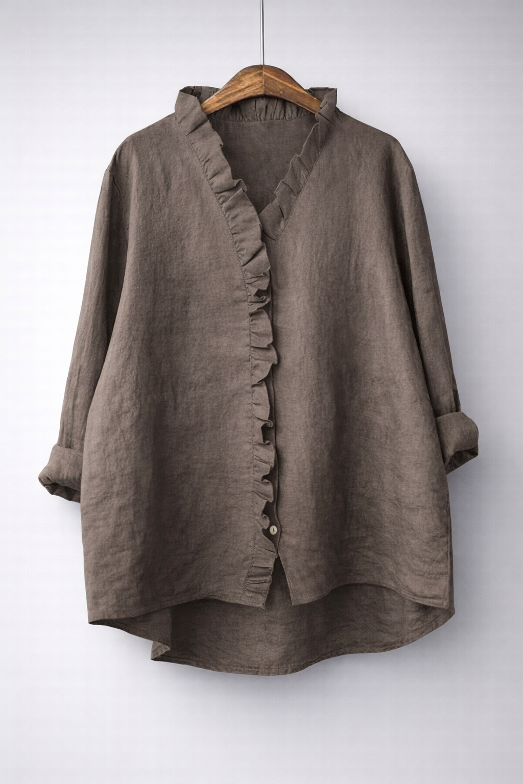 LUISA | Shirt with ruffled V-neck