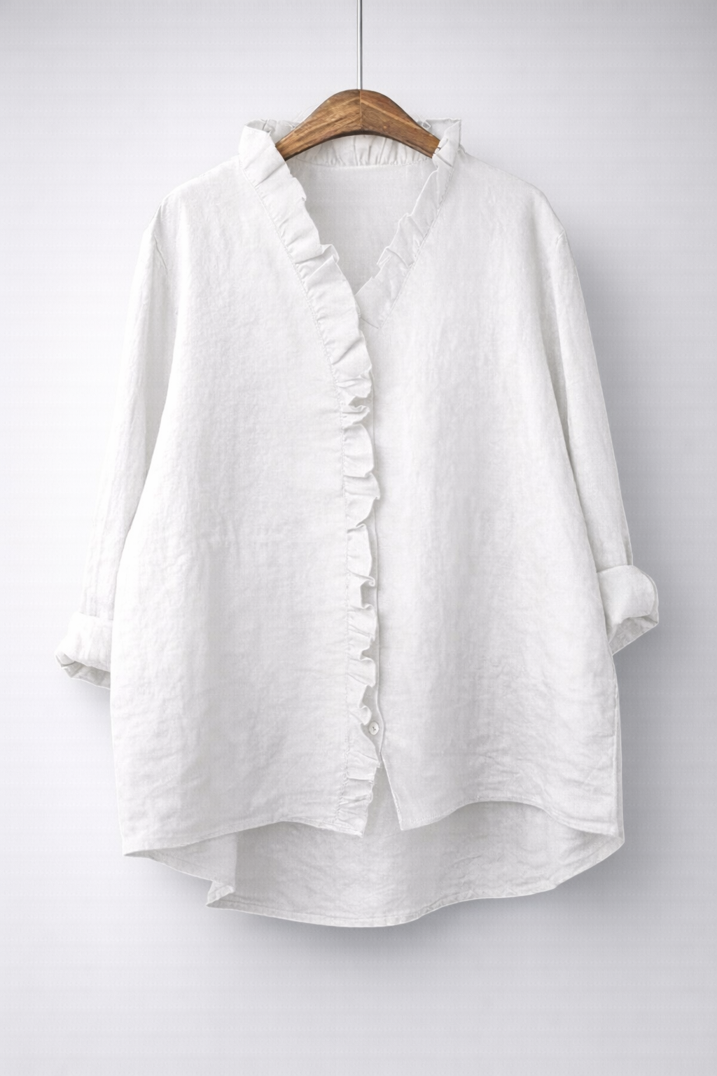 LUISA | Shirt with ruffled V-neck