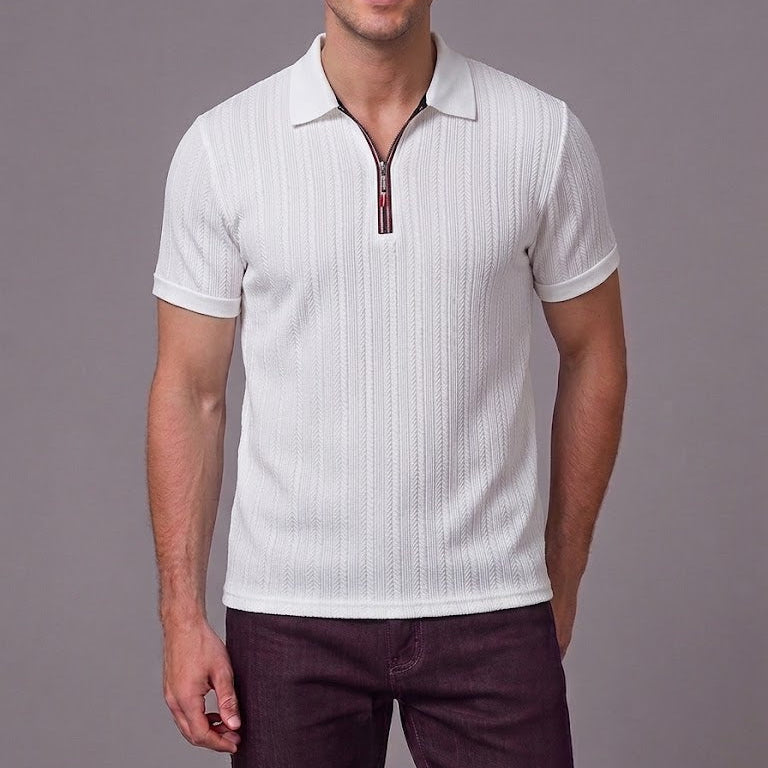 GEORGE | Polo with half-zip and herringbone texture