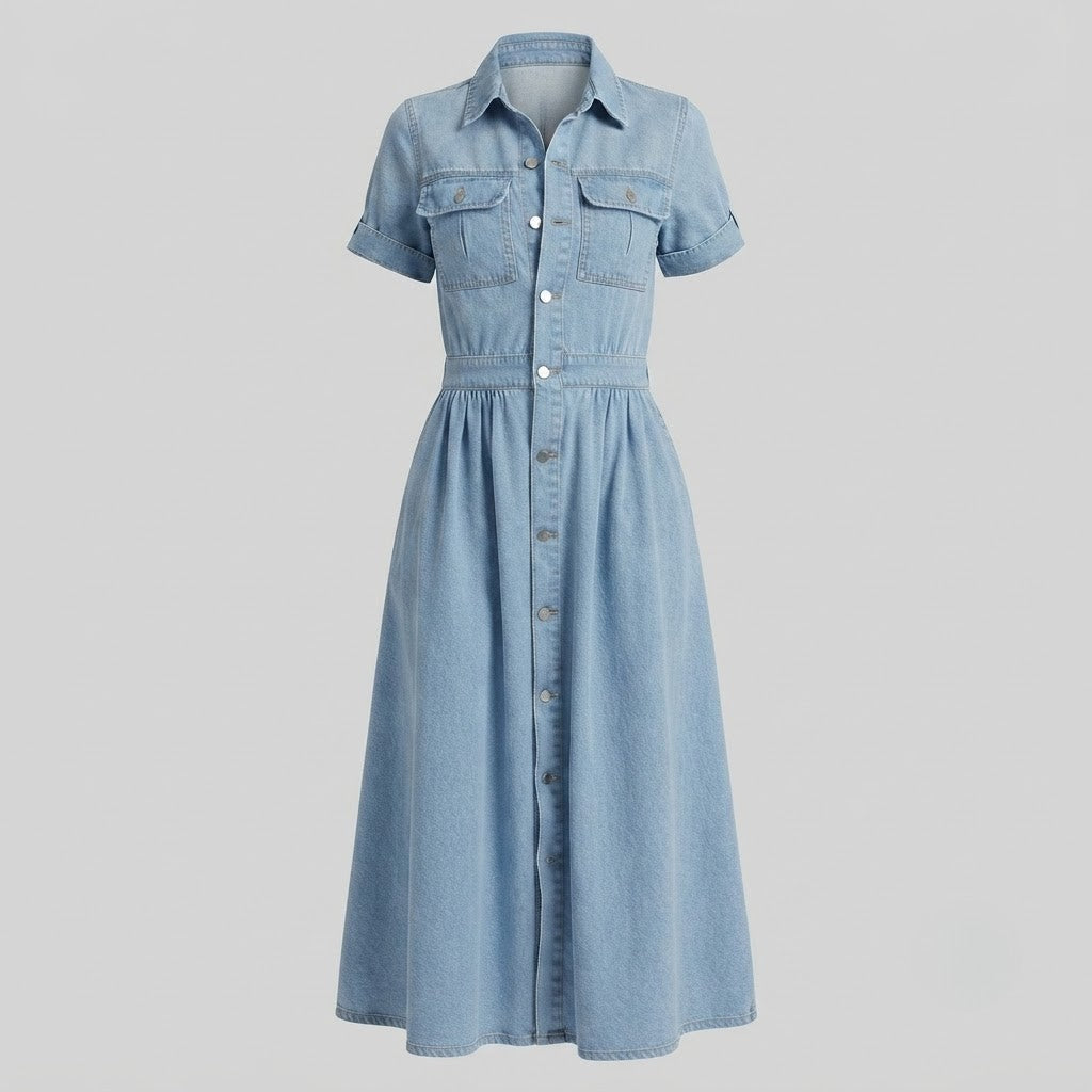 OLIVIA | Short sleeve dress in structured fabric
