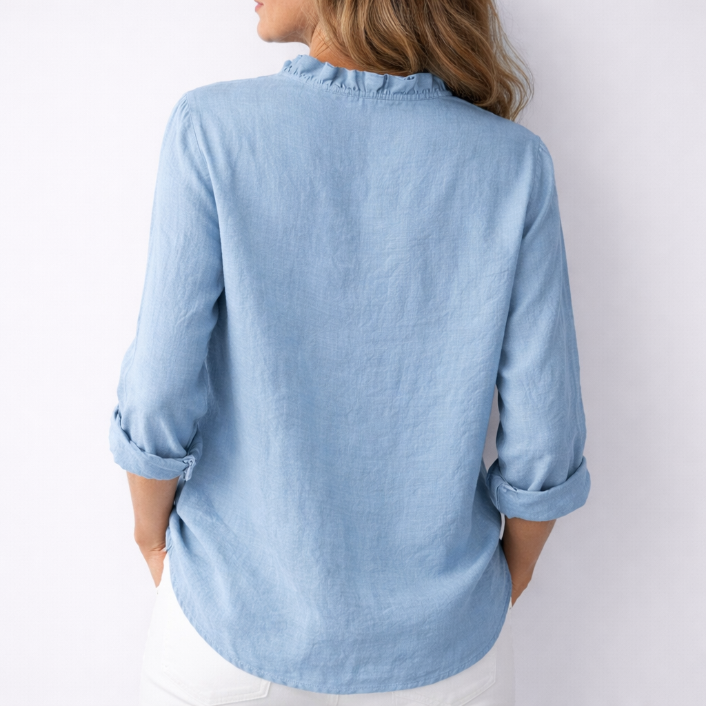 LUISA | Shirt with ruffled V-neck