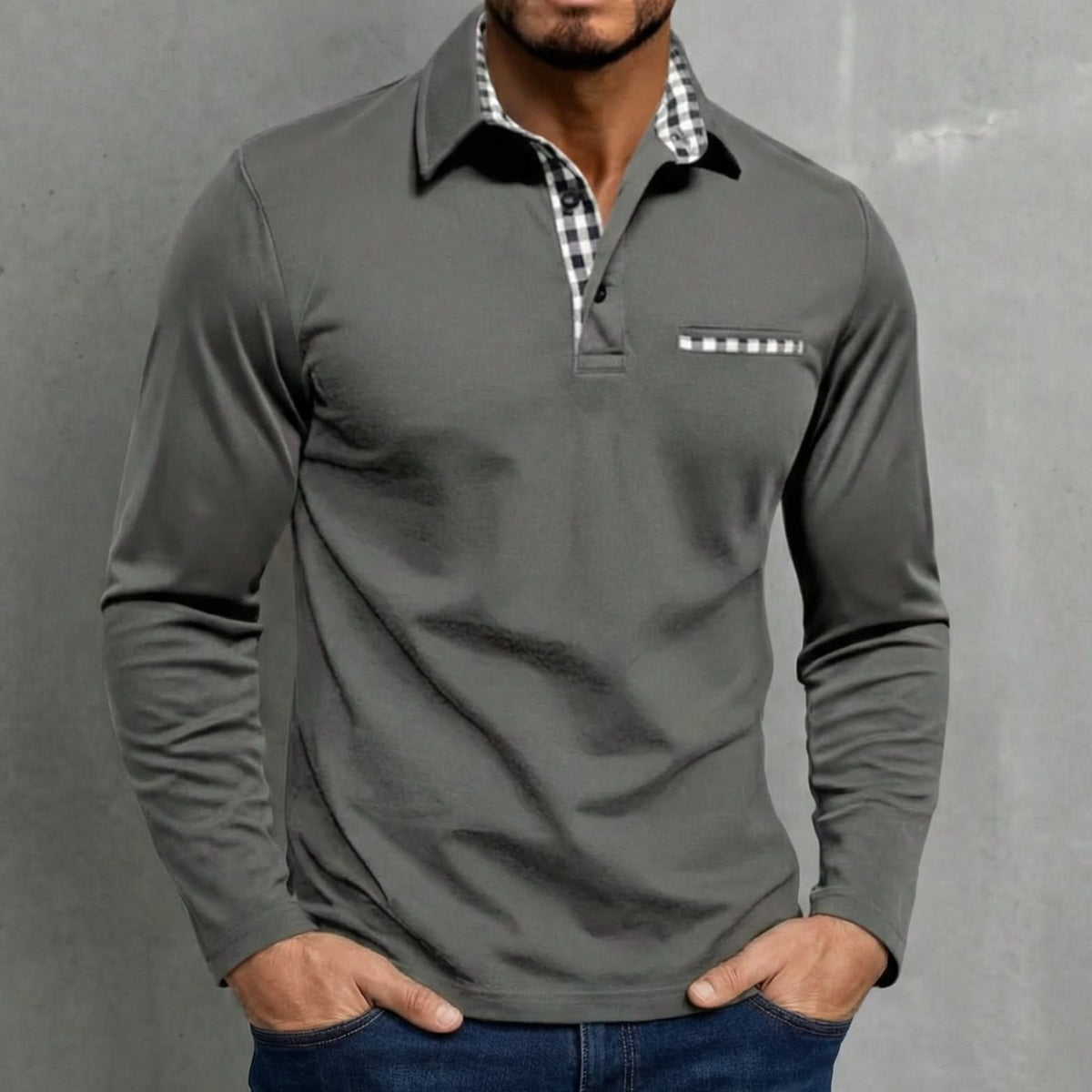 NOAH | Long-sleeve polo with checked details