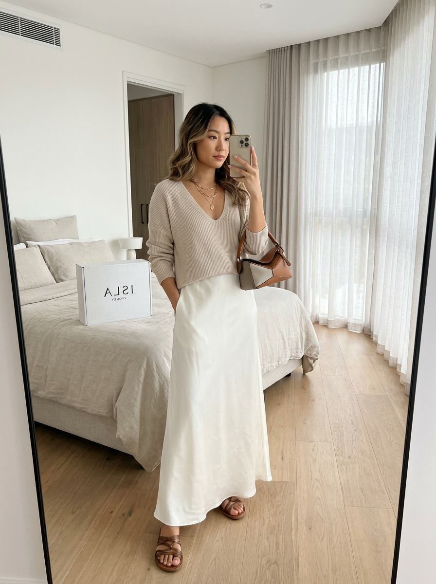 ISOLDE | Knit and smooth-finish midi skirt set