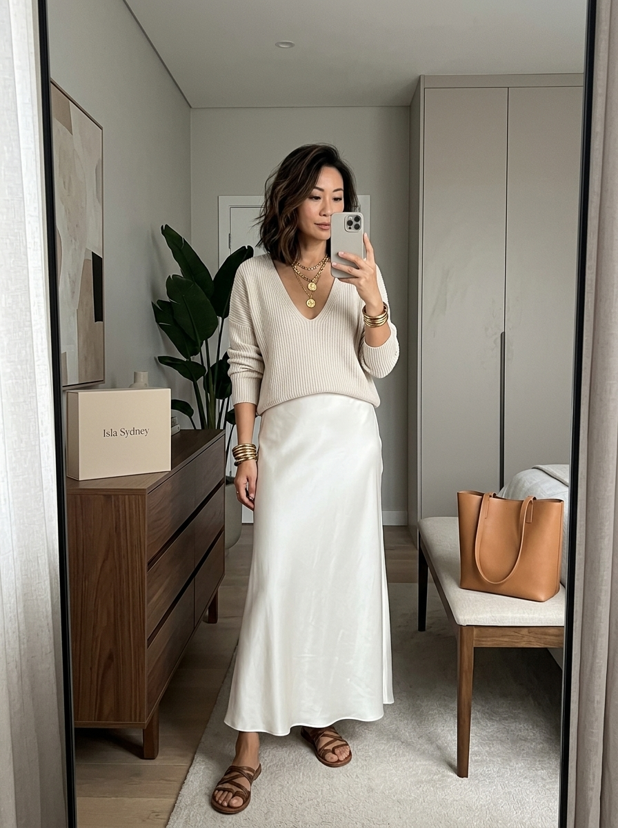 ISOLDE | Knit and smooth-finish midi skirt set