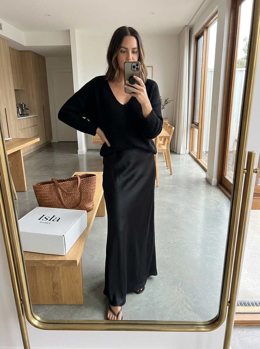 ISOLDE | Knit and smooth-finish midi skirt set