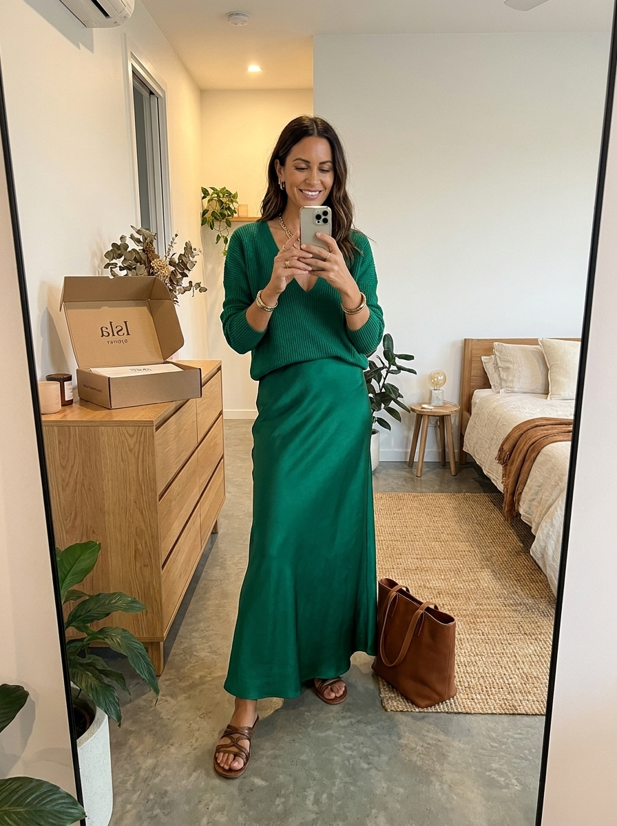 ISOLDE | Knit and smooth-finish midi skirt set